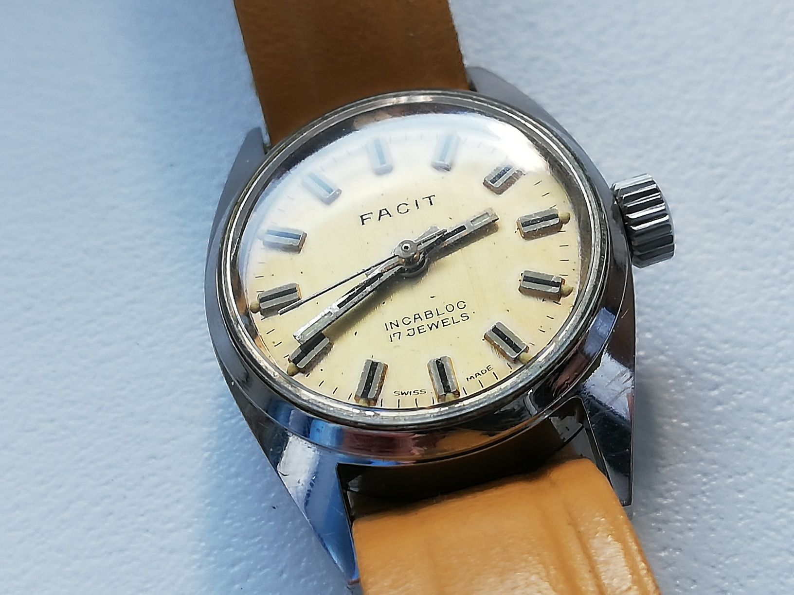 Piękny zegarek mechaniczny FACIT - koperta stal,vintage pasek !