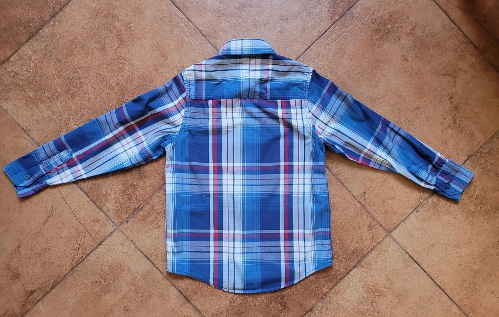 Koszula chłopięca 134 długi rękaw niebieska krata 100% bawełna