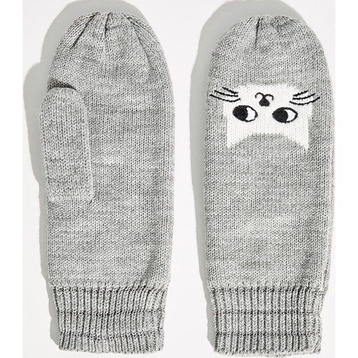 Nowe rękawiczki Sinsay szare z kotkami kotem ciepłe damskie dziewczęce