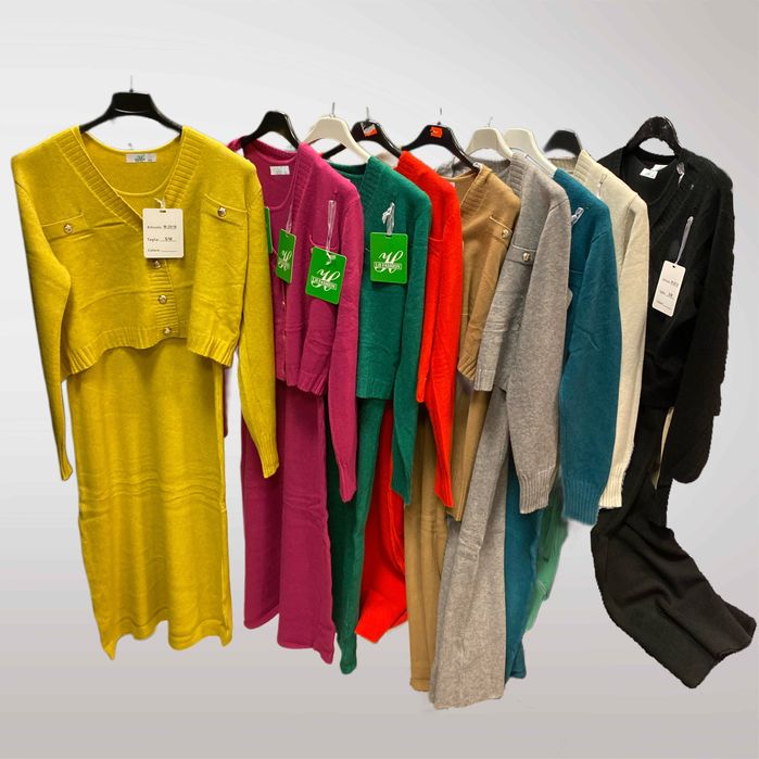 Zimowy Komplet Dzianinowy Sukienka + Sweter Czerwony   S M