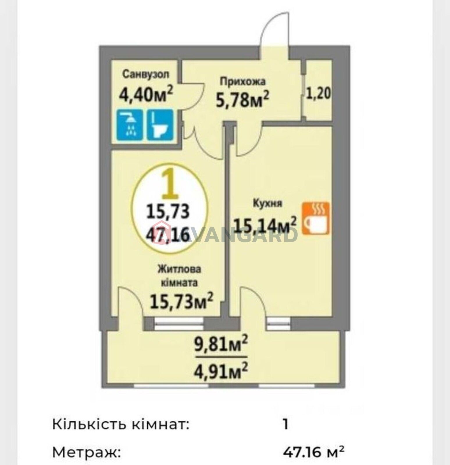 1-кімнатна квартира, вул. Надійна (біля вулиці Зелена)