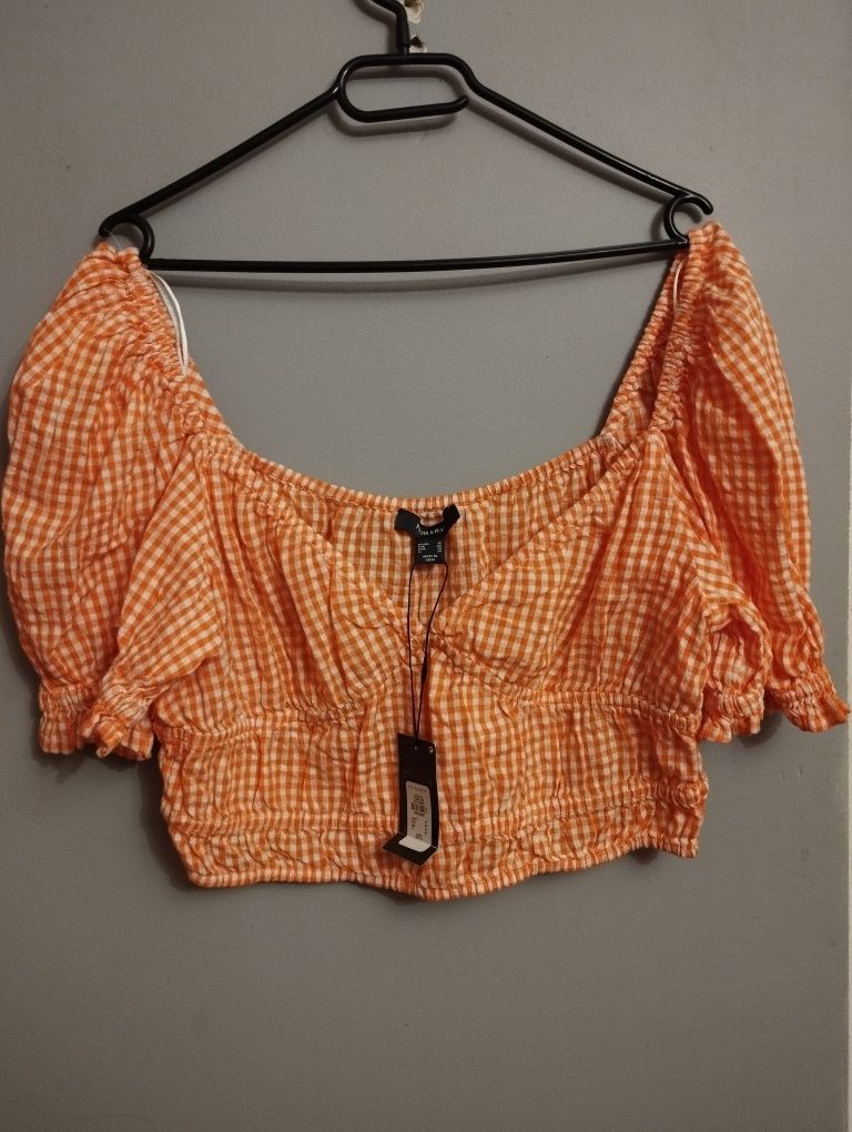 Krótki pomarańczowy crop top bluzka kratka Primark 46 nowa