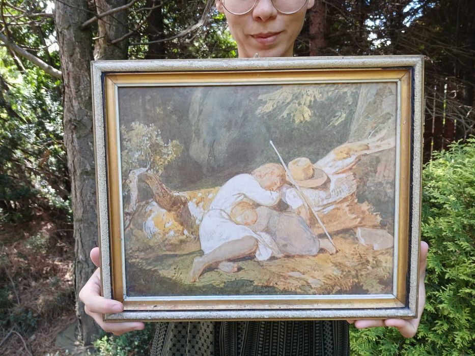Obraz reprodukcja DZIECI ŚPIĄCE W LESIE Wojciech Gerson w ramie 39x32