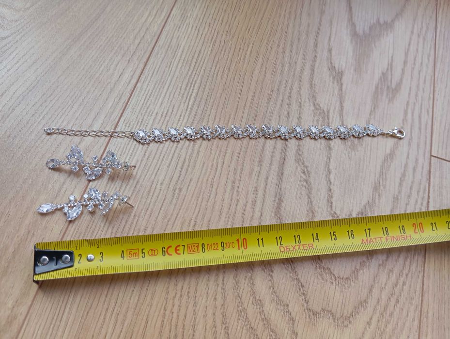 Komplet zestaw srebrna biżuteria ślubna bransoletka kolczyki cyrkonie