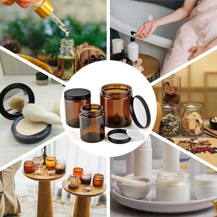 Słoik do kosmetyków ,świec ,brązowe szkło z metalową pokrywką 8szt