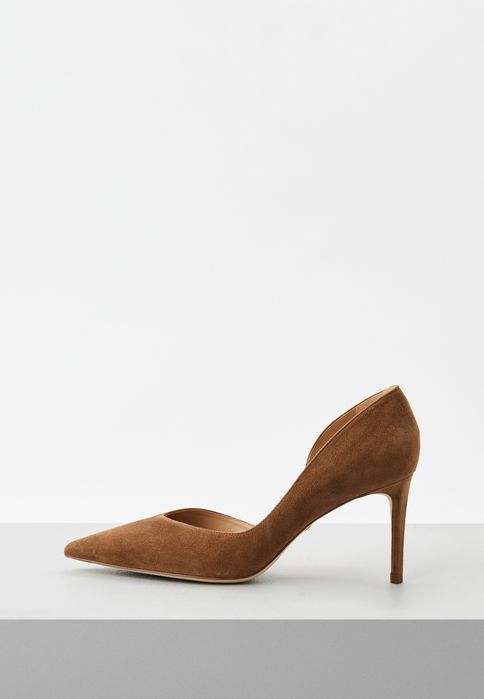 Замшеві туфлі лодочки коричневі з гостим носком від mango