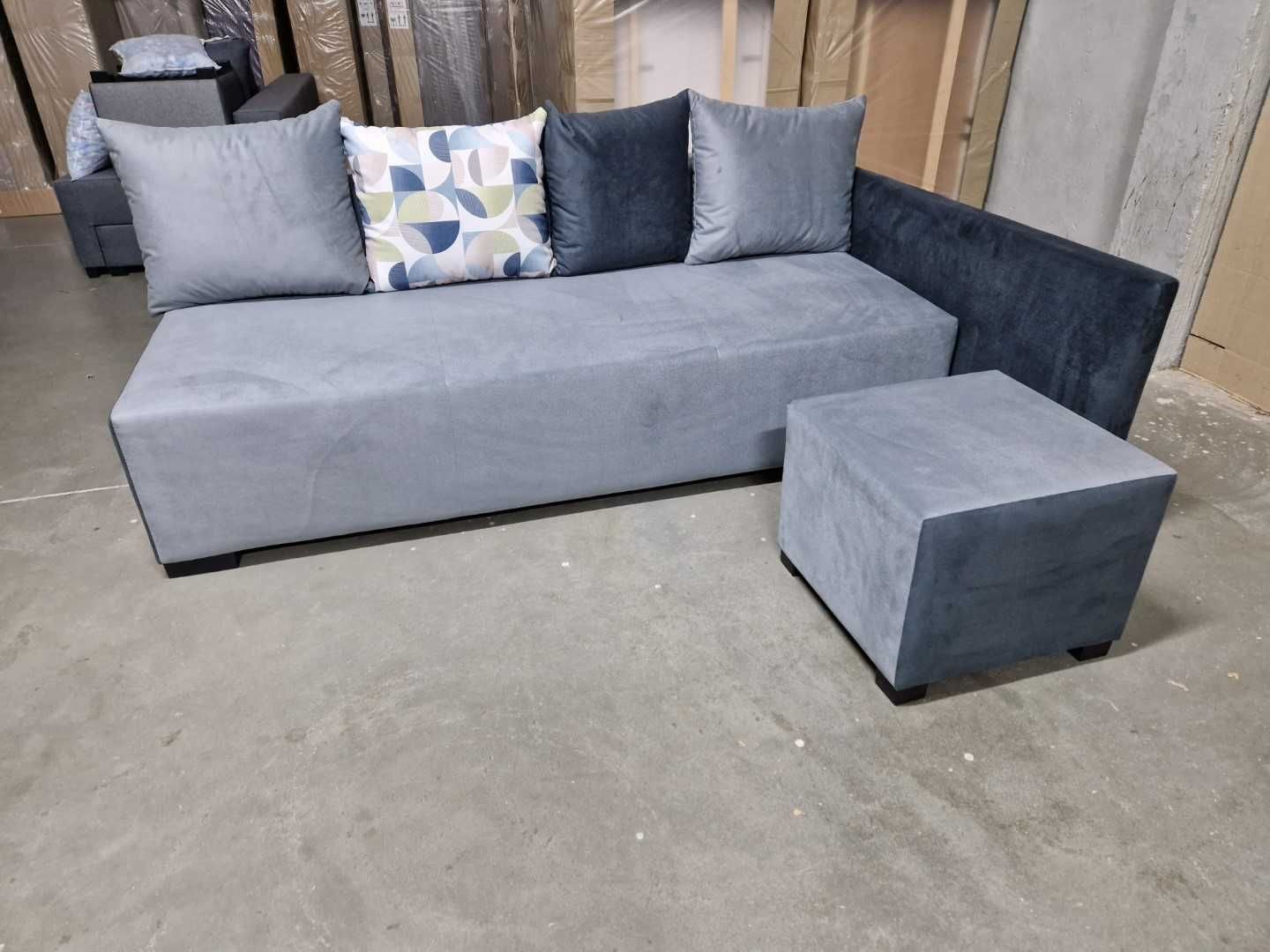 NOWA sofa narożna z pufą BONNELL funkcja spania + duży schowek automat