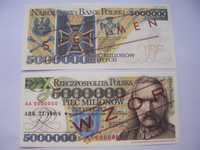 Banknot 5mln 1995r Józef Piłsudski pierwsza ser AA WZÓR SPECIMEN