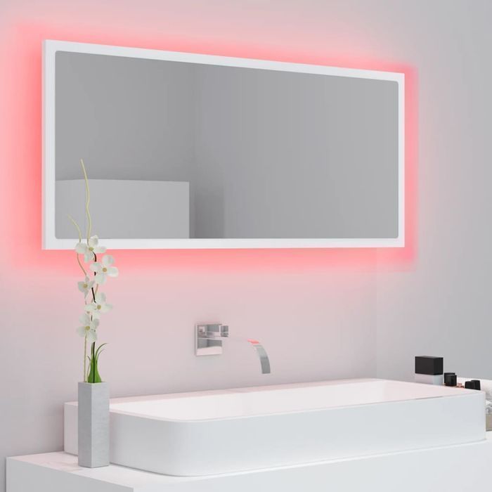 Vidaxl Lustro Łazienkowe Z Led, Białe, 100X8,5X37 Cm, Płyta Wiórowa