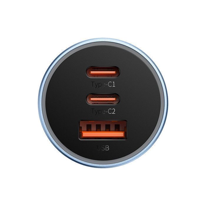 Baseus ładowarka samochodowa USB-A + 2x USB-C 65W QC4.0 niebieski