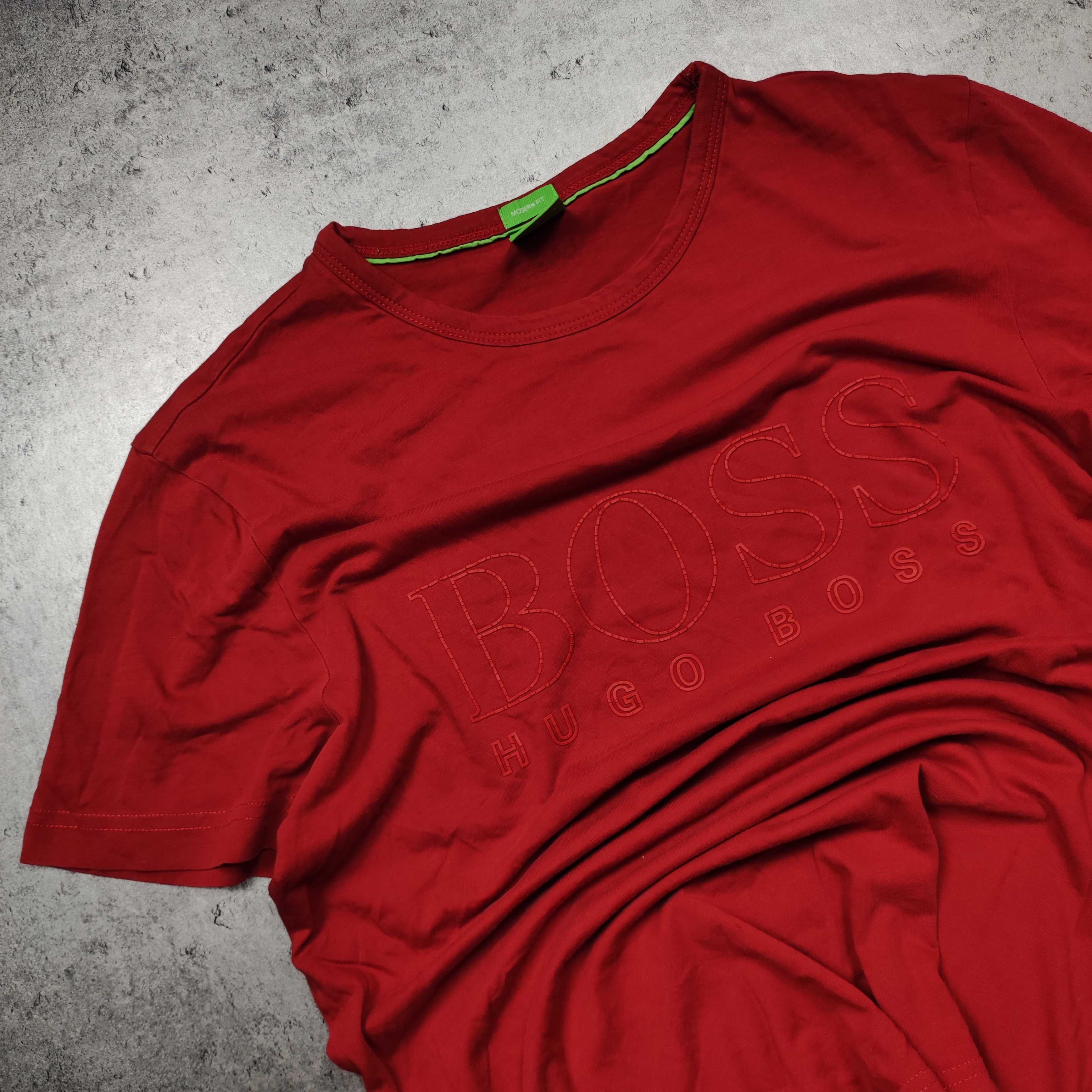 MĘSKA Premium Koszulka Czerwona Bawełna Hugo Boss Duże Logo 3D LUXURY