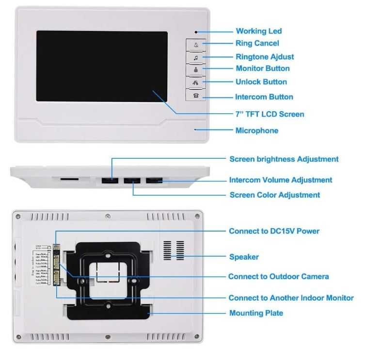 Wideodomofon z wyświetlaczem LCD 7'' Kadongli