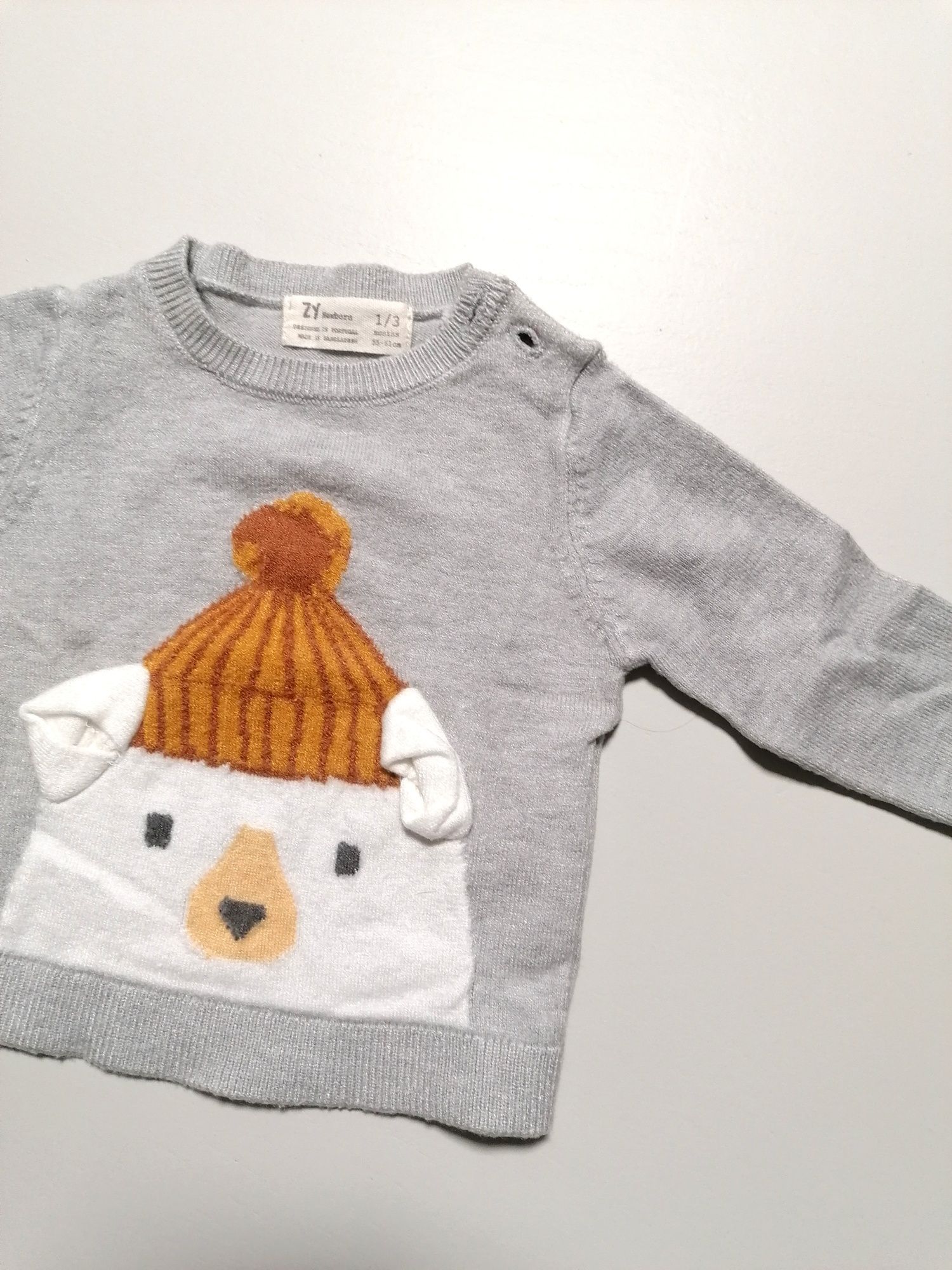 Camisola de Malha Cinza com Urso, de Bebé Menino