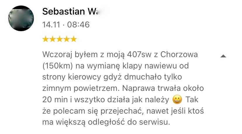 Naprawa ogrzewania i klimatyzacji Peugeot 407 Citroen C5 klap nawiewu