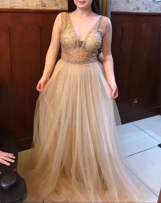 Złota tiulowa sukienka na studniówke 36