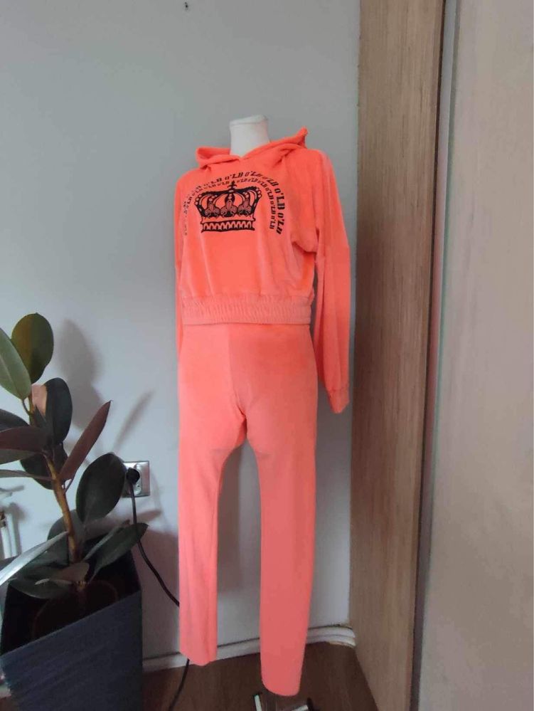 Dres welurowy damski,neon koralowy, O’LB, r.S/36
