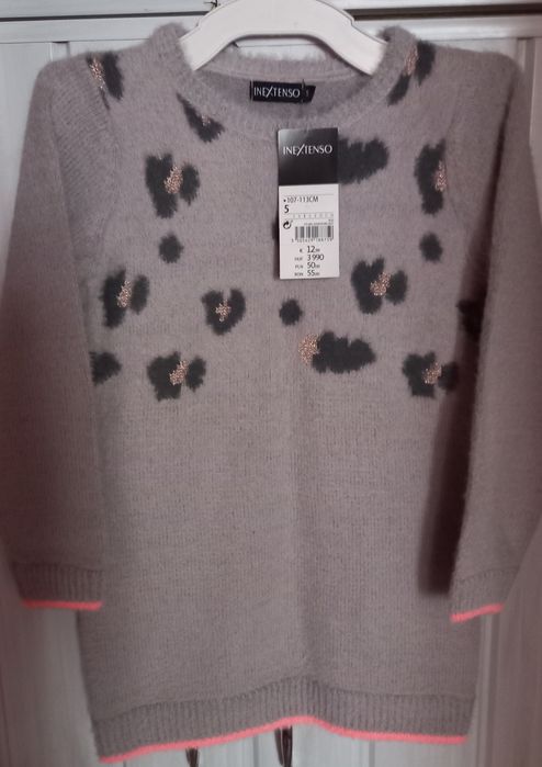 Nowy sliczny dlugi szary sweterek/ tunika dziewczecy 116