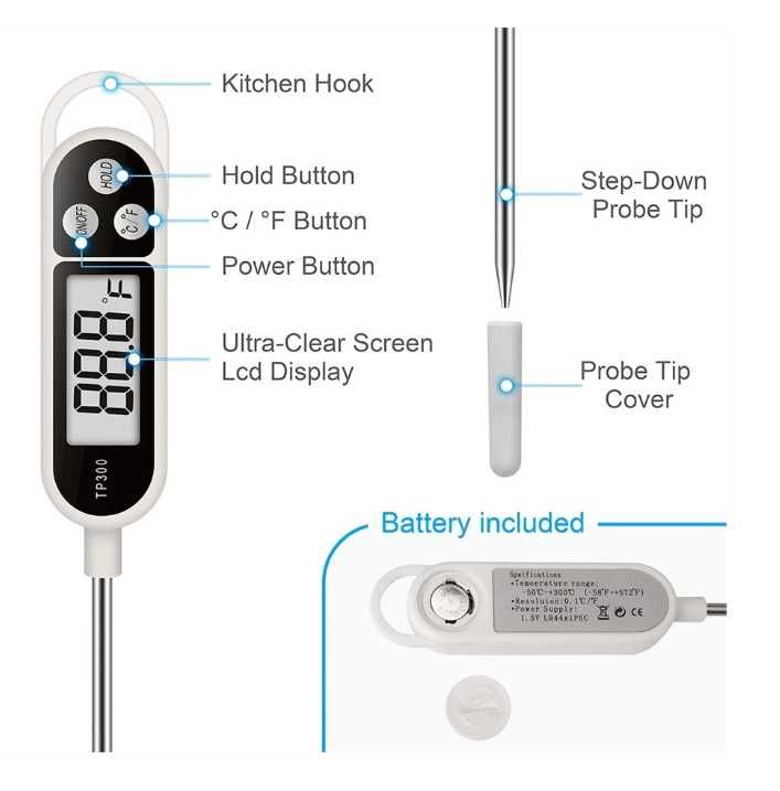 Termómetro digital de leitura instantânea para carne, óleo, doces