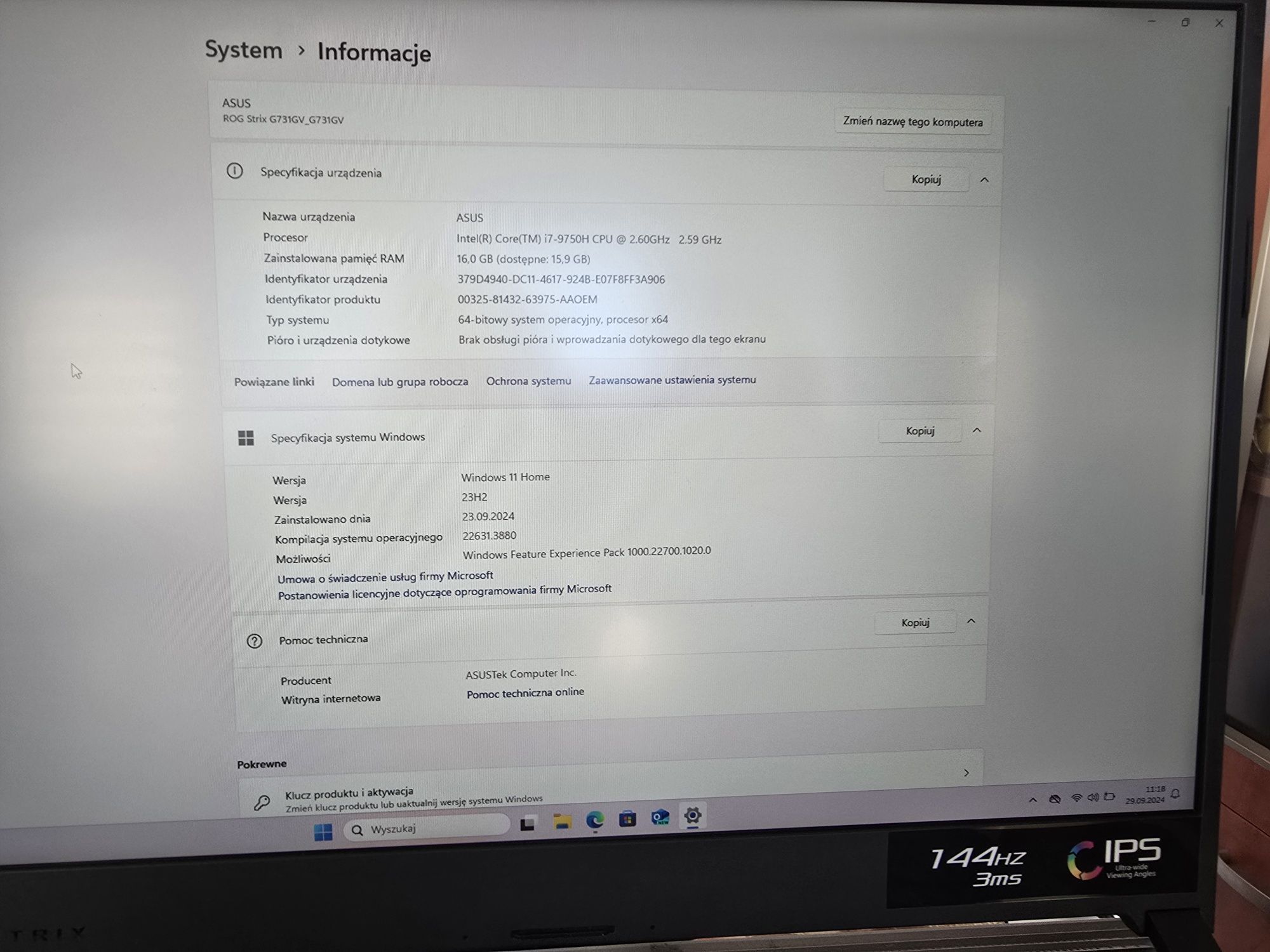 Sprzedam Laptopa ASUS GJHBNDLG      PROCESOR: INTEL.CORE i 7-9750H