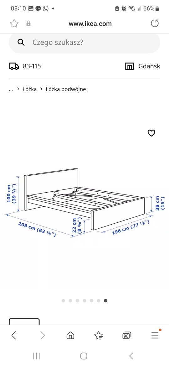 Rama łóżka ikea malm