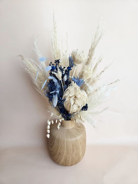 Beżowo-niebieski bukiet suszone kwiaty