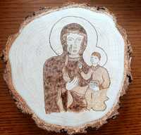 Wypalany w drewnie obraz Matka Boska Częstochowska