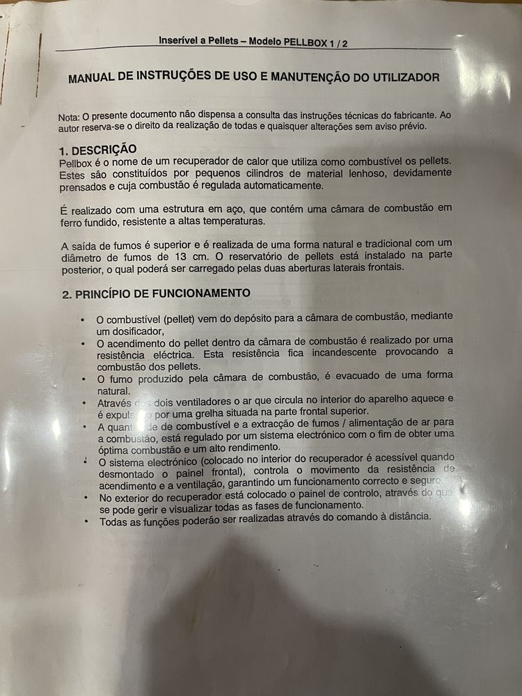 Recuperador pellets em otimo estado