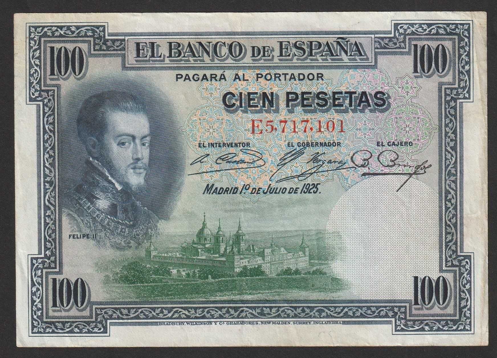 Hiszpania 100 peset 1925 - król Filip II