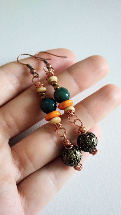 Brincos pendentes coloridos hippie com pedra natural ágata