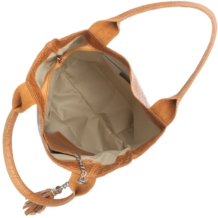 VERA PELLE torebka skórzana shopper przeplatana V521 c.zielona