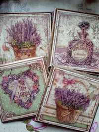 Śliczne podstawki shabby chic lawenda Paris decoupage