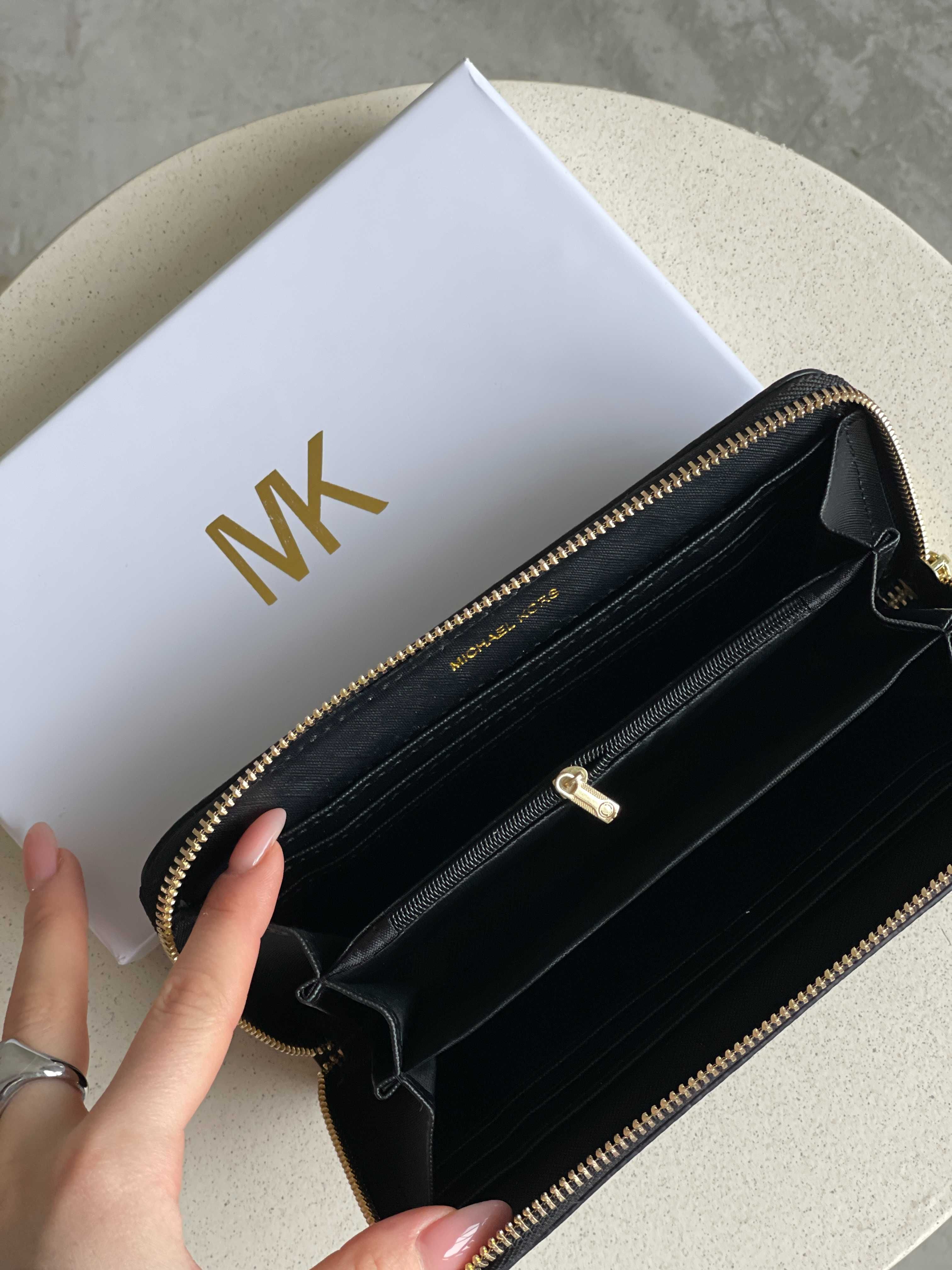 Кошелек женский Michael Kors большой гаманець корс чорний коричневий