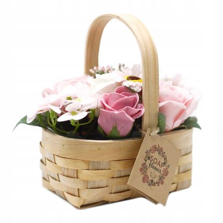 AWGifts Różowy bukiet mydlany w Wiklinowym koszyku na Dzień Matki