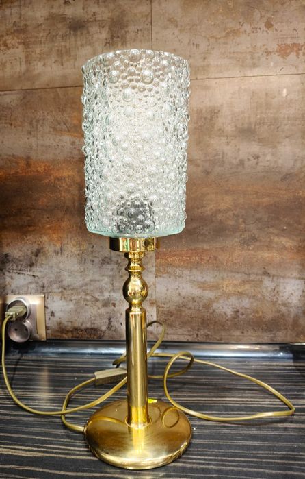 Lampa stołowa, 42 cm, klosz asteroid, mosiądz, vintage