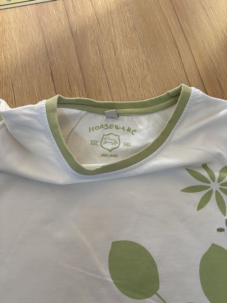 T-shirt damski, biały z dodatkami zielonymi, M,Horseware,krótki rękaw