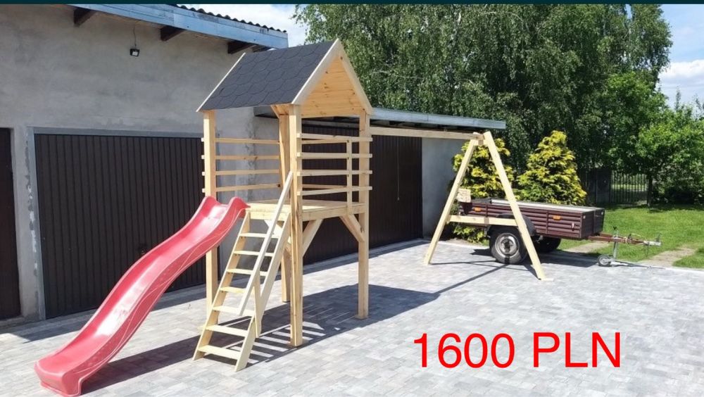Nowy plac zabaw/ Domek dla dzieci/ Zjeżdżalnia/ Piaskownica/ Ślizg