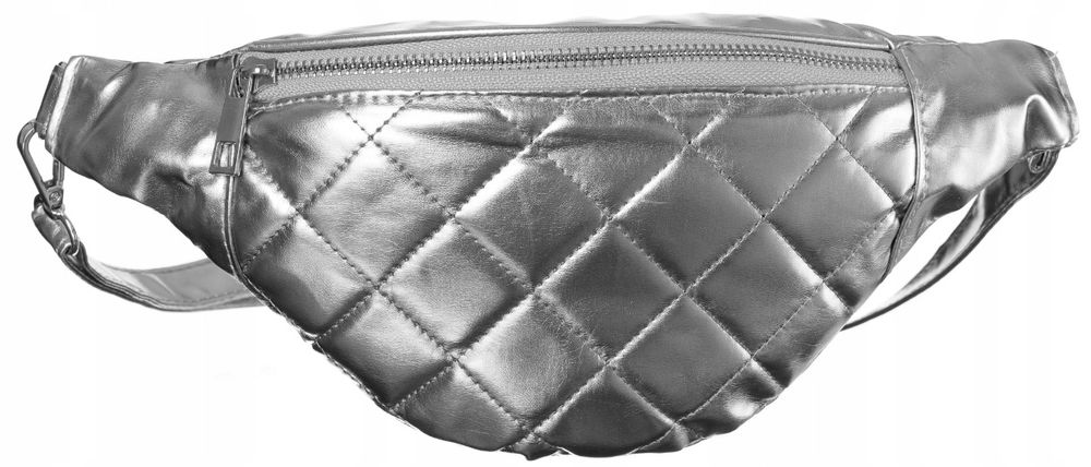 Saszetka nerka biodrowa pikowana regulowanym paskiem biodrówka srebrna