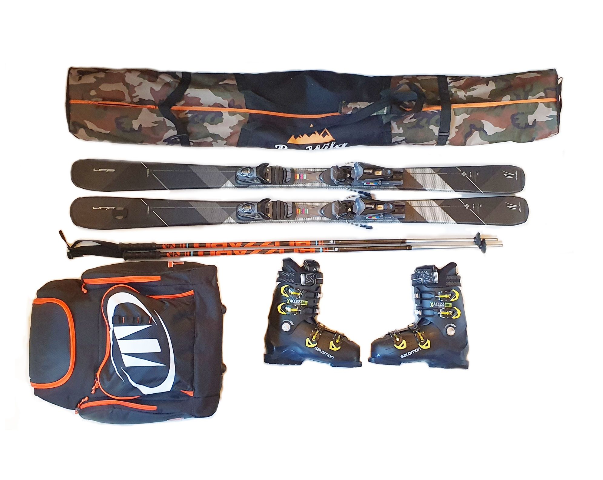 narty ELAN 152 + ROSSIGNOL, buty SALOMON 27, kijki Karbon 125 + torba