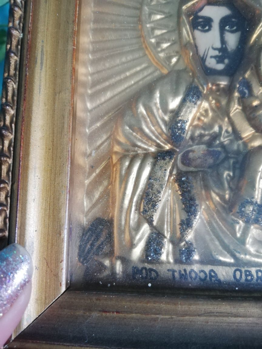 Obraz ikona Matka Boska Częstochowska 3d złota