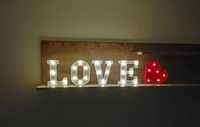 Napis LOVE z sercem na wesela 16 cm na baterie podświetlany świecący