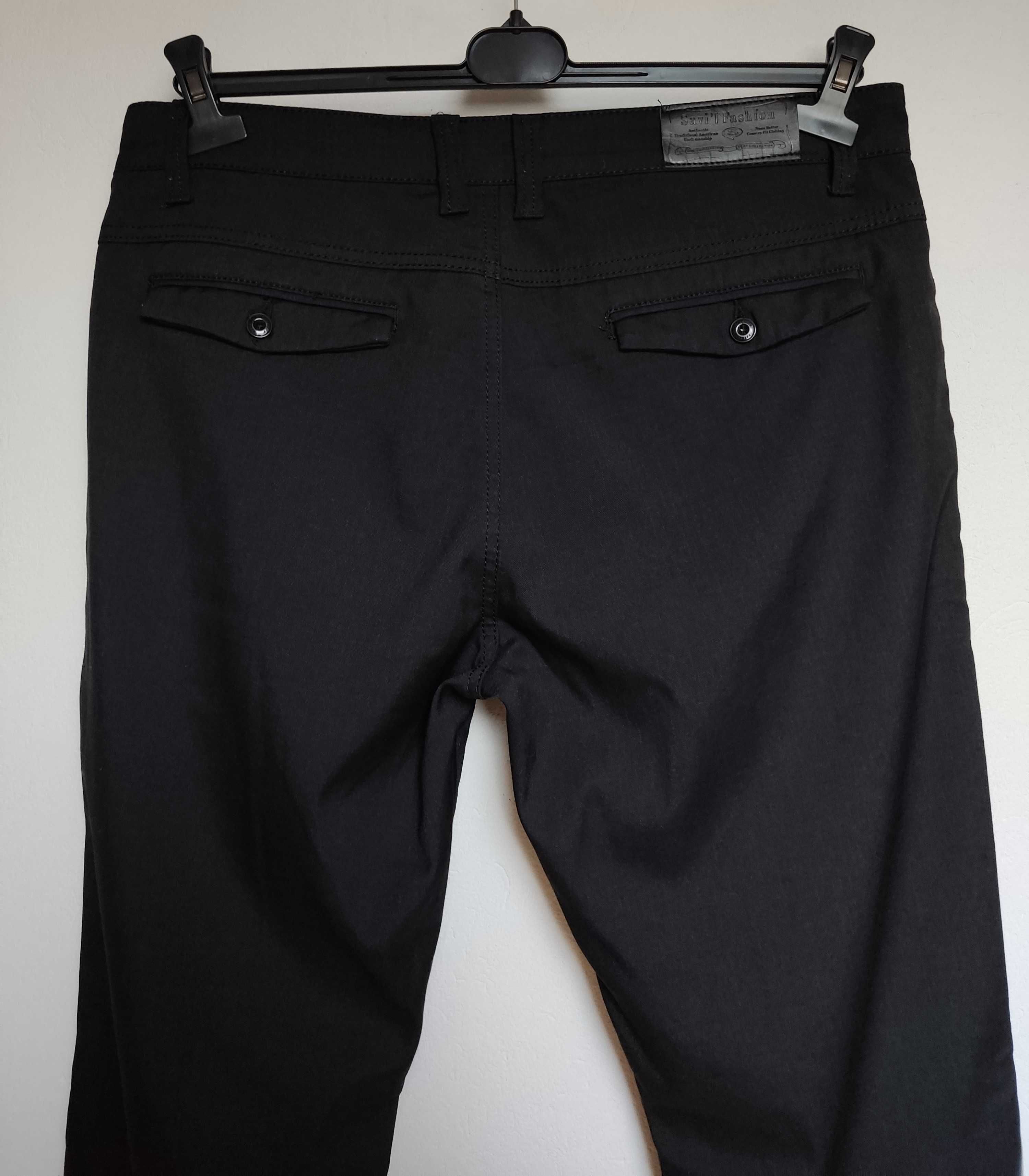 Spodnie męskie czarne materiałowe bawełniane eleganckie gładkie W35L32