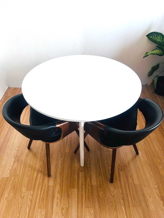 Okrągły stół drewniany biały 105 cm/ Stół do jadalni okrągły drewniany