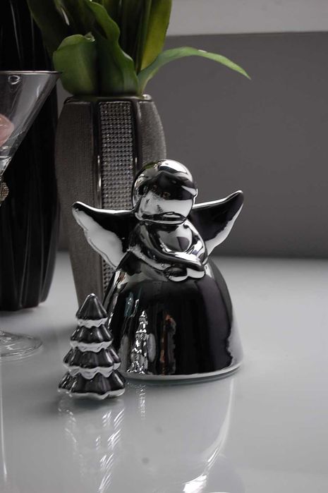 Śliczny lustrzany srebrny Anioł + choinka nowe