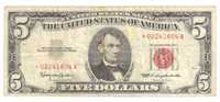 Банкнота США 5 Долларов 1963 год звезда замещение