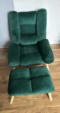 Uszak fotel rozkladany butelkowa zielen z podnozkiem