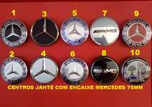 centros jante Mercedes 75mm emblemas tampa logótipo encaixe AMG CLA VW
