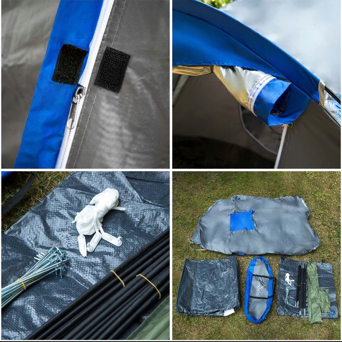 Namiot 4-osobowy Campela, szary, z przedsionkiem 355cm, Wodoodporny