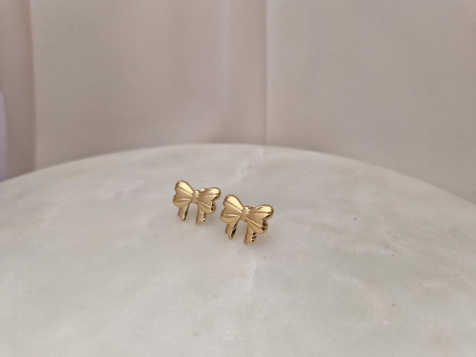 Złote kolczyki dmuchane kokardy stal chirurgiczna Gloss Gold