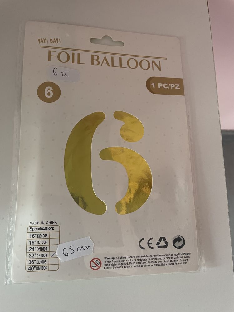 balon cyfra 6 - 65 cm