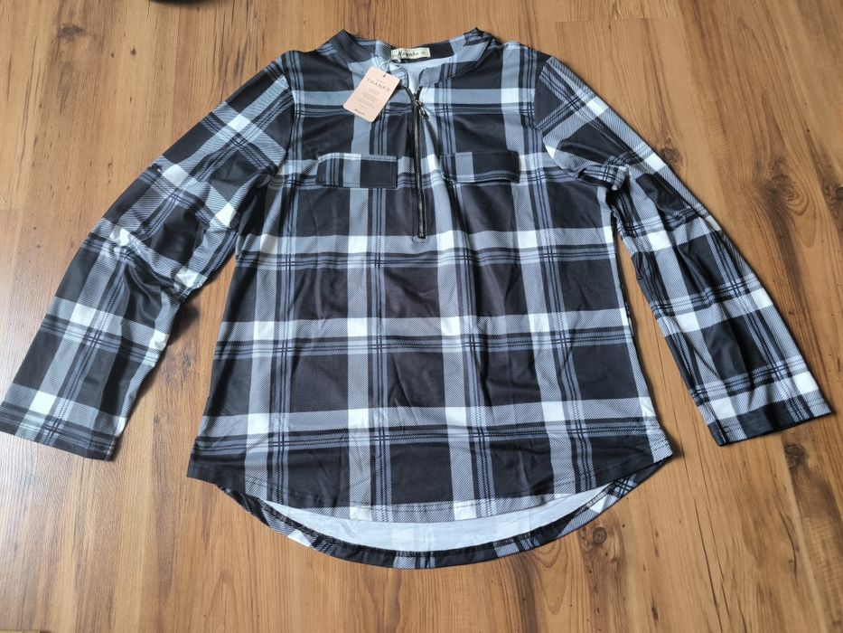 Moyabo koszula bluzka tunika z zamkiem 2XL w kratę damska rayon